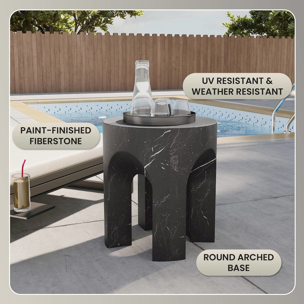 Crus Collection Fiberglass Outdoor Side Table Marbleized Black. Picture 21