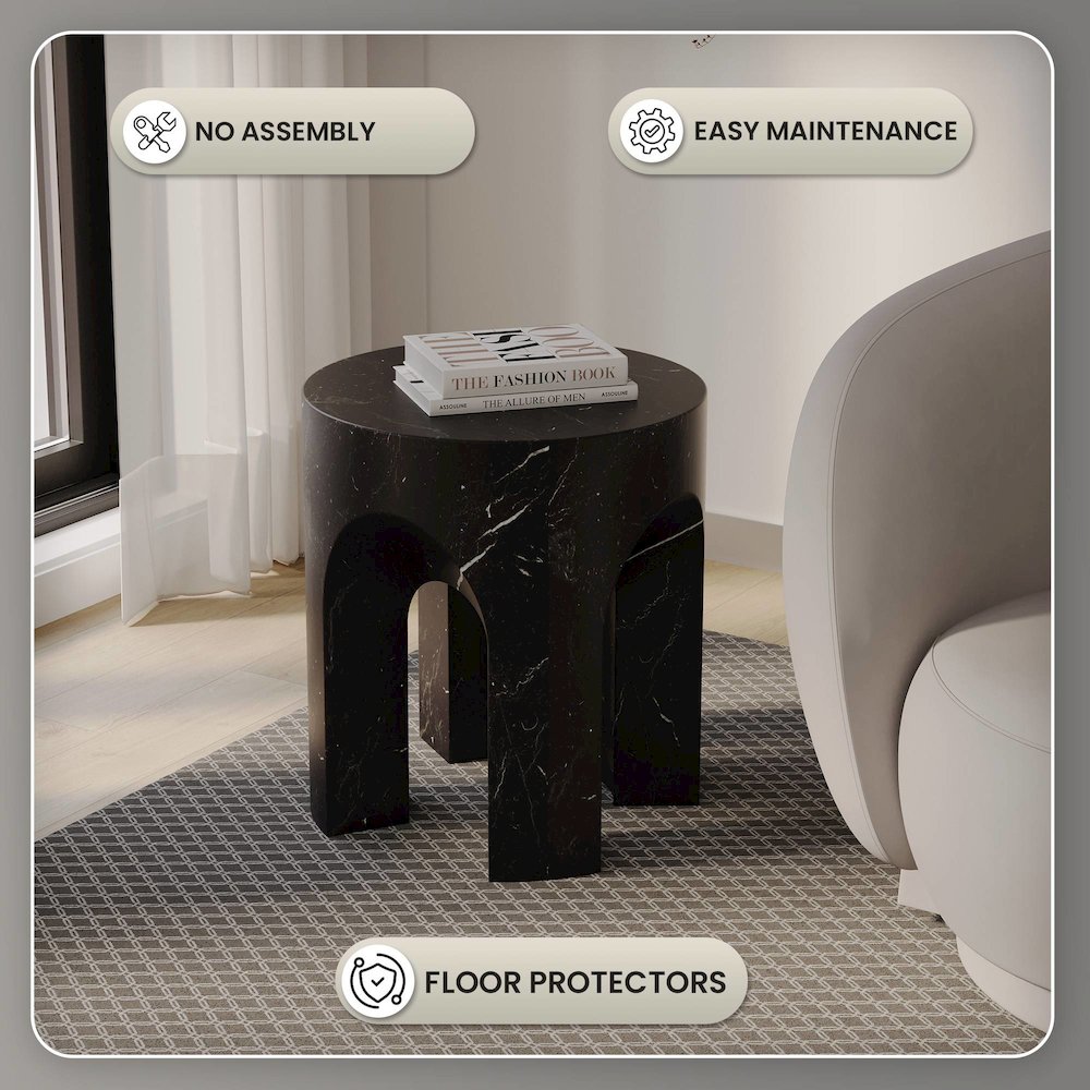 Crus Collection Fiberglass Outdoor Side Table Marbleized Black. Picture 22