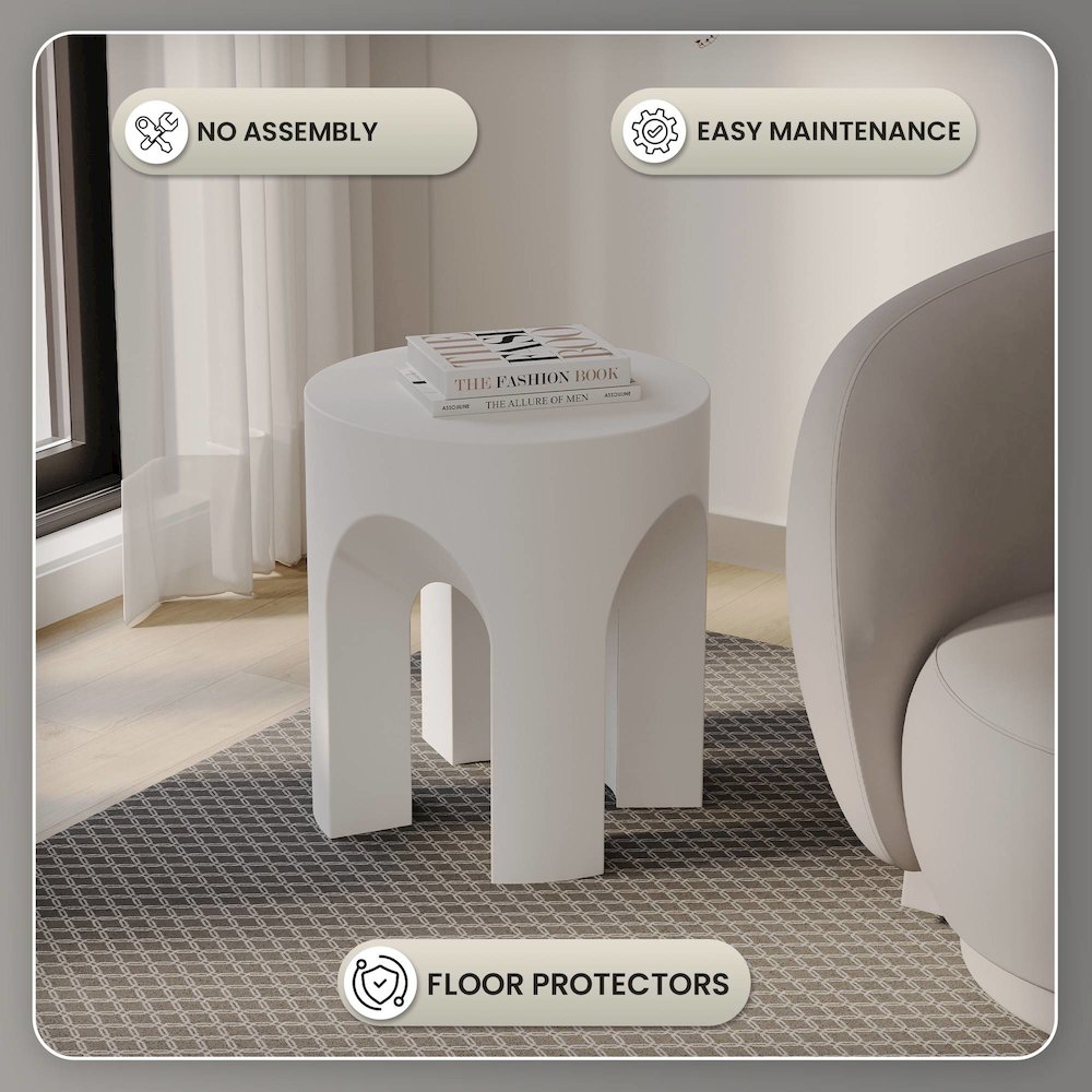 Crus Collection Fiberglass Outdoor Side Table in White. Picture 22