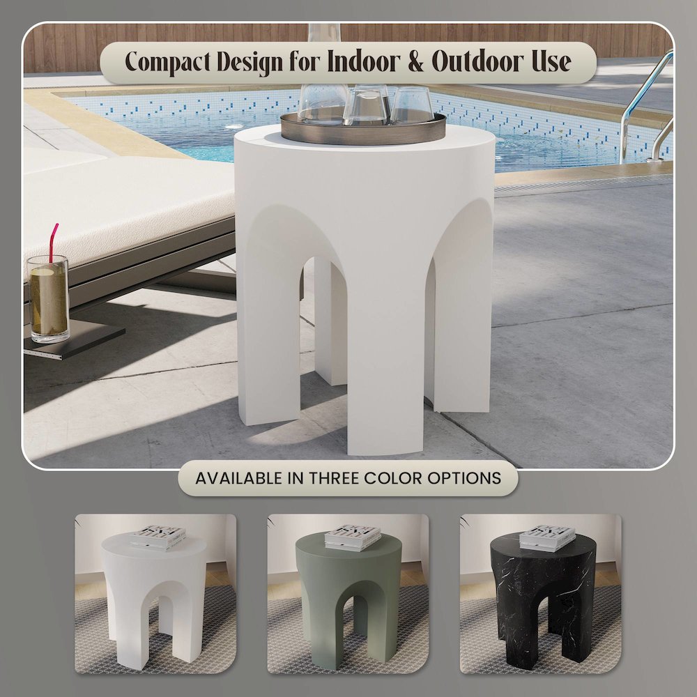 Crus Collection Fiberglass Outdoor Side Table in White. Picture 23