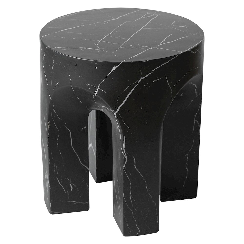 Crus Collection Fiberglass Outdoor Side Table Marbleized Black. Picture 11