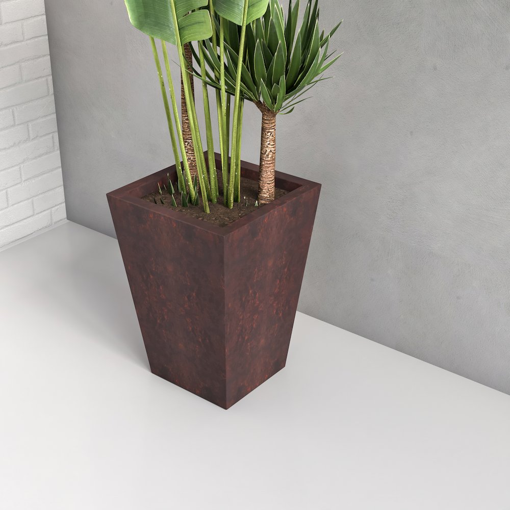 Serene Series Poly Stone Square Planter in Brown 14x14, 21 High. Picture 2