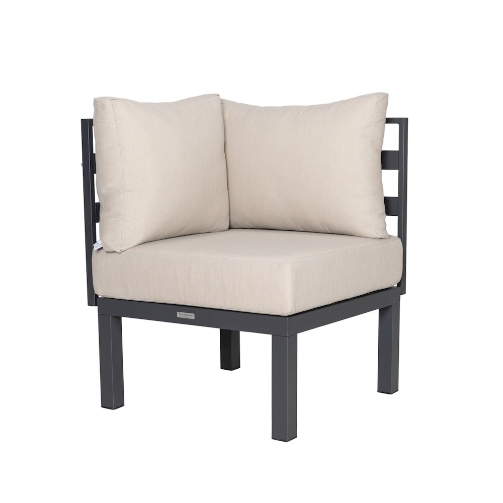 Chelsea 7-Piece Patio Sectional And Fire Pit Table Black Aluminum With Cushions. Picture 29