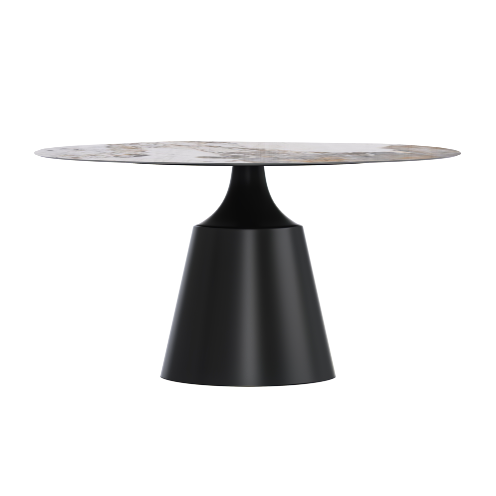 Round Dining Table Black Base with 60 Round Medium Grey Sintered Stone Top. Picture 3