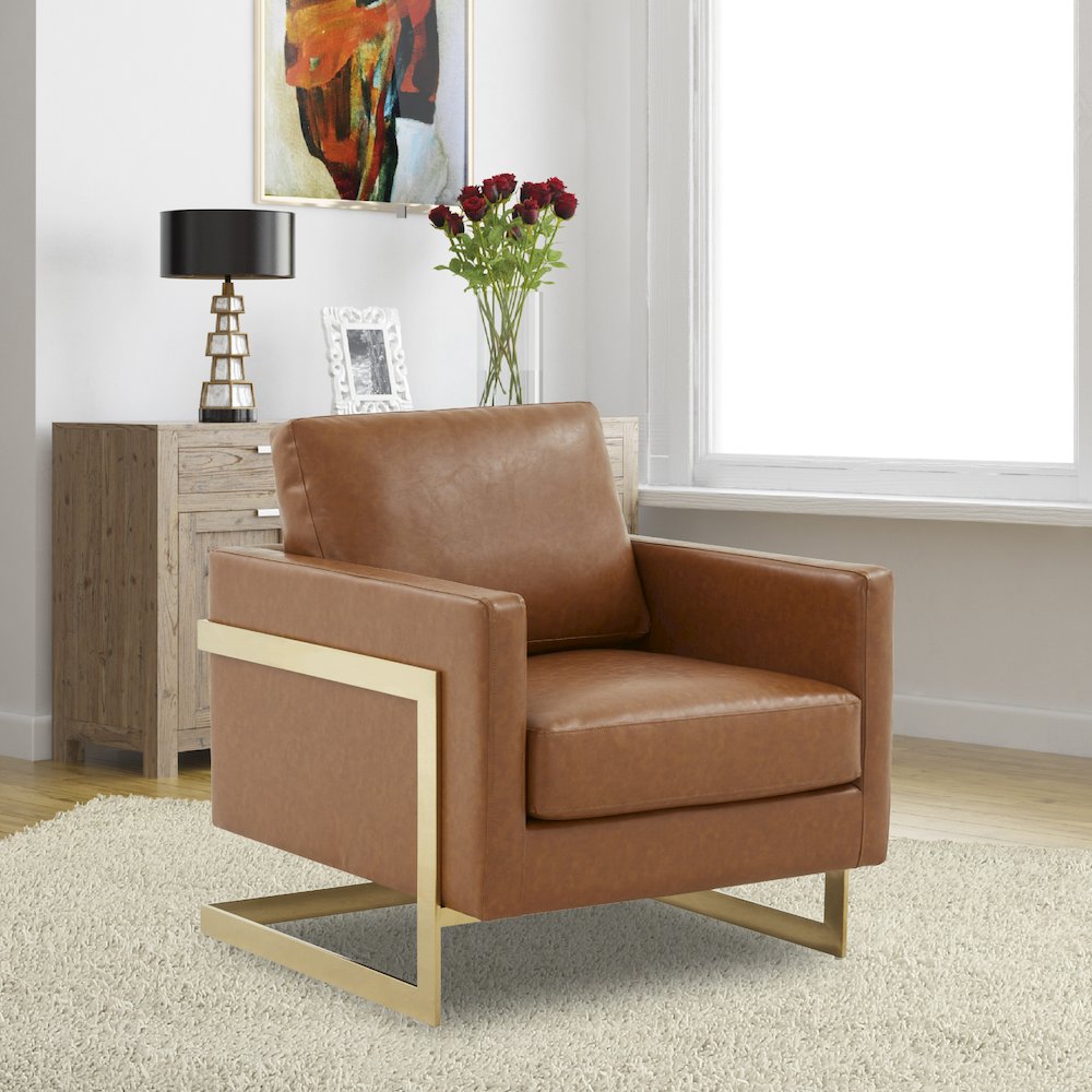 Lincoln Leather Accent Armchair With Gold Frame. Picture 4