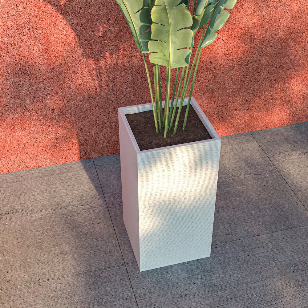 Basalt Series Poly Stone Planter 13.8" Square 27.6" High in White. Picture 10