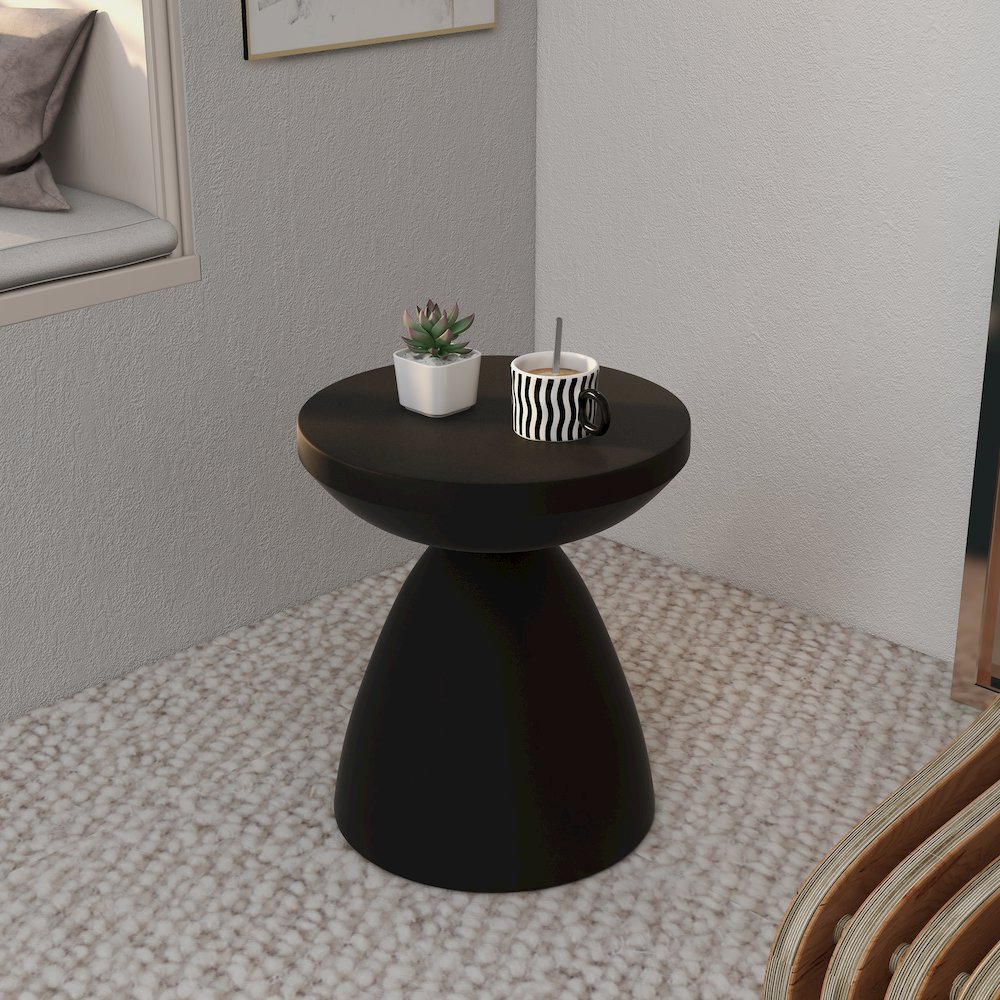 Dune Collection Fiberglass Outdoor Side Table in Black. Picture 9