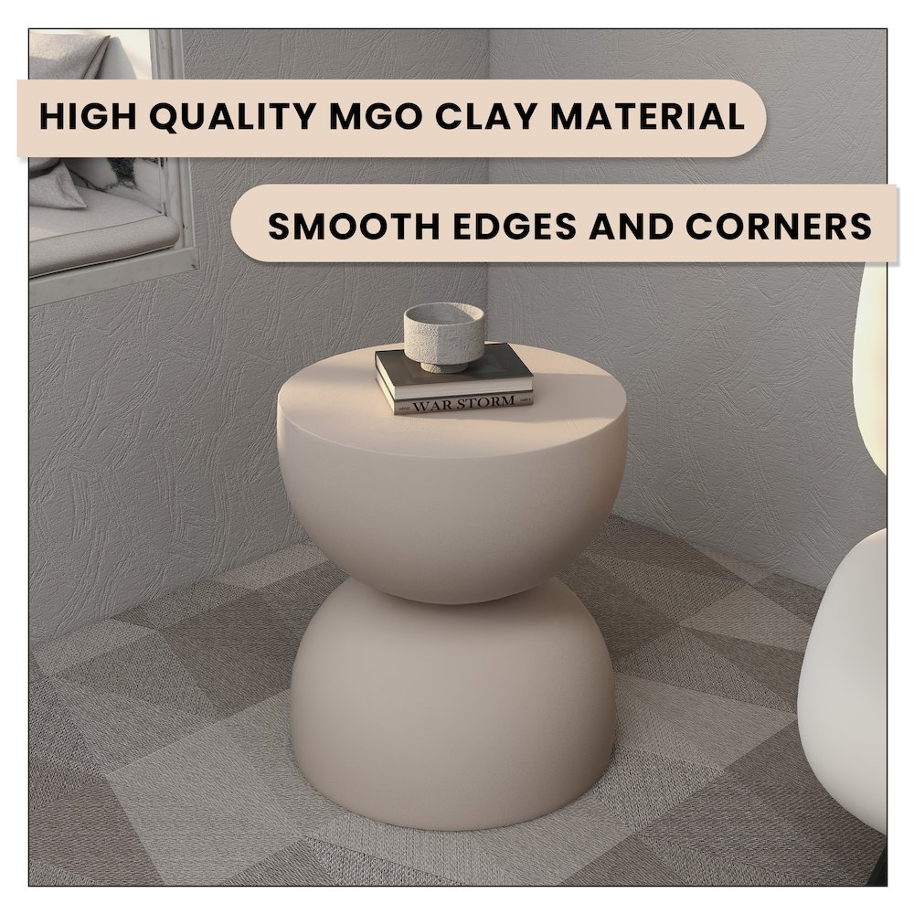 Sage Collection Fiberglass Outdoor Side Table in Beige. Picture 9