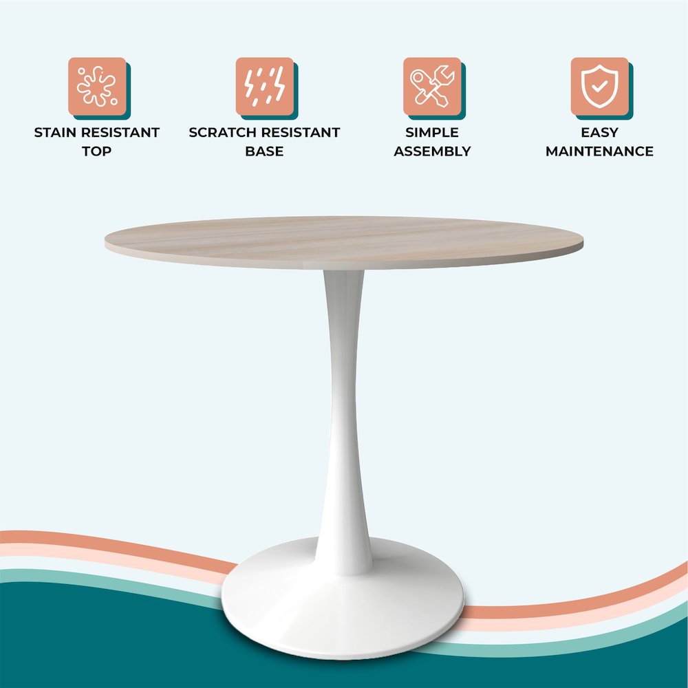 Bristol 31" Round Dining Table White Base with Sintered Stone Natural Wood Top. Picture 4