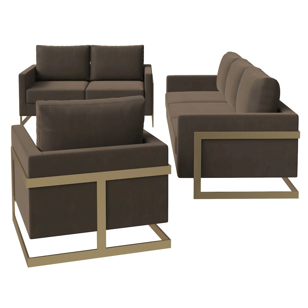 Lincoln 3-Piece Velvet Living Room Sofa Set With Gold Frame. Picture 3