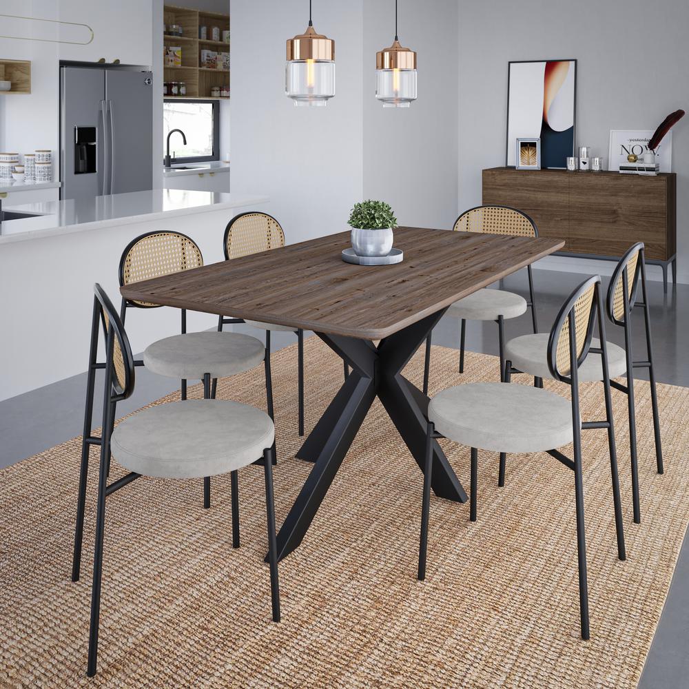Ravenna 63" Rectangular Wood Dining Table With Modern Metal Base. Picture 2