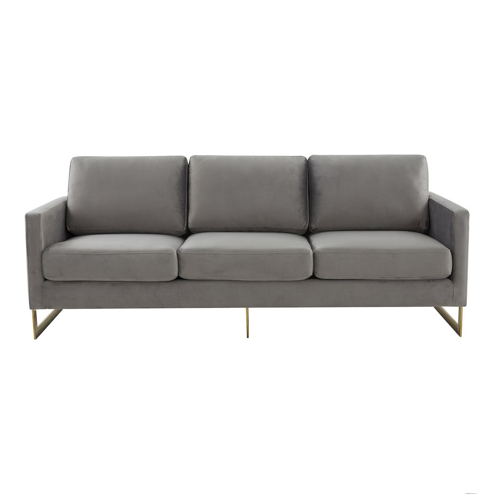 Lincoln Modern Mid-Century Upholstered Velvet Sofa with Gold Frame. Picture 5