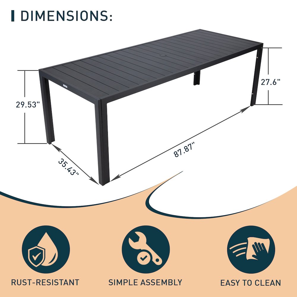 Chelsea Aluminum Outdoor 87" Dining Table in Black. Picture 18