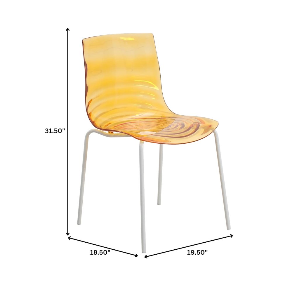 Astor Water Ripple Design Dining Chair in White Base Orange Seat Set of 2. Picture 1