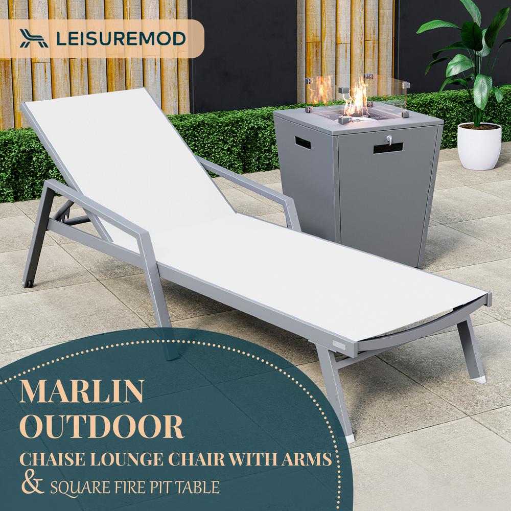 Grey Aluminum Outdoor Patio Chaise Lounge Chair With Arms. Picture 28