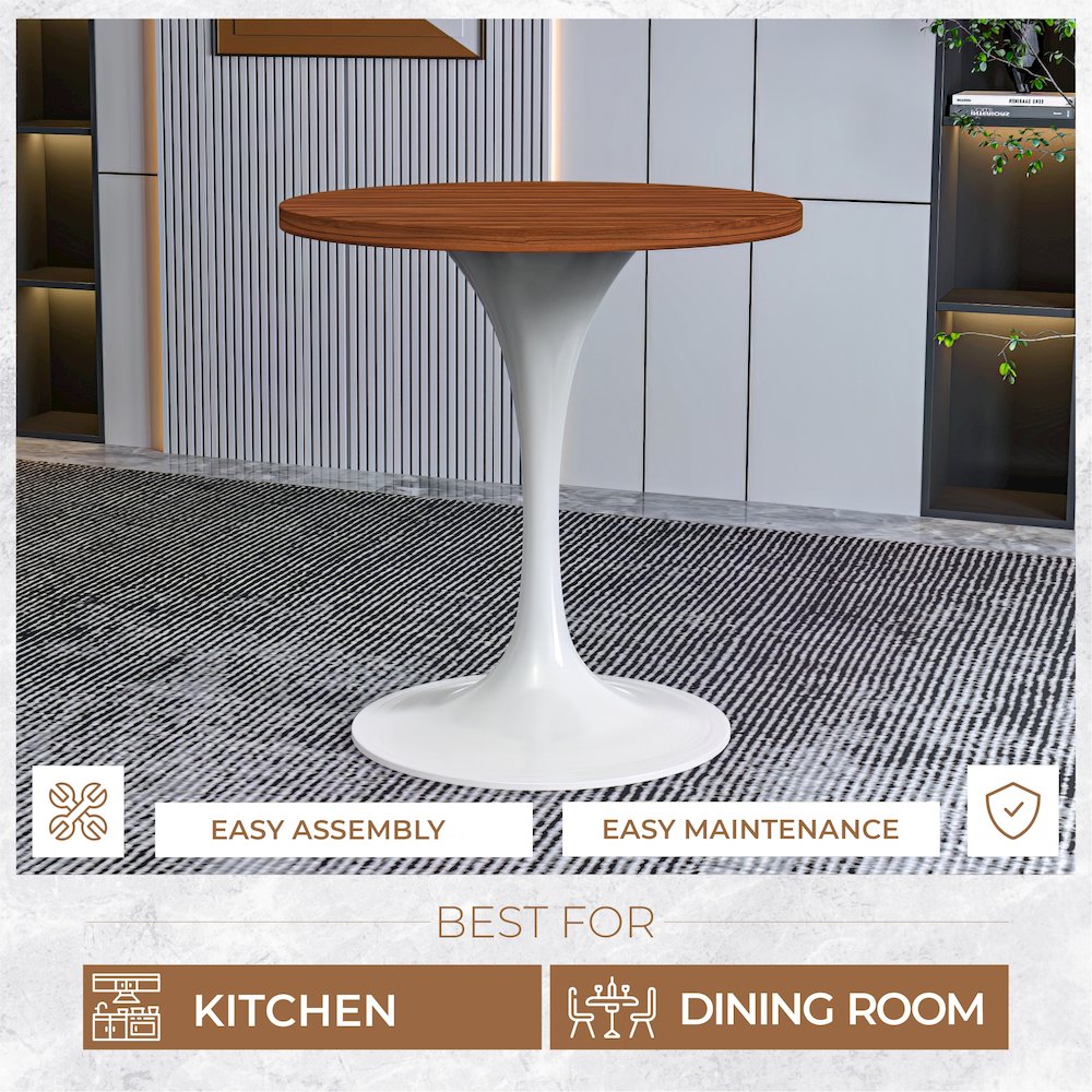 Verve Collection 27 Round Dining Table, White Base with Cognac Brown MDF Top. Picture 13