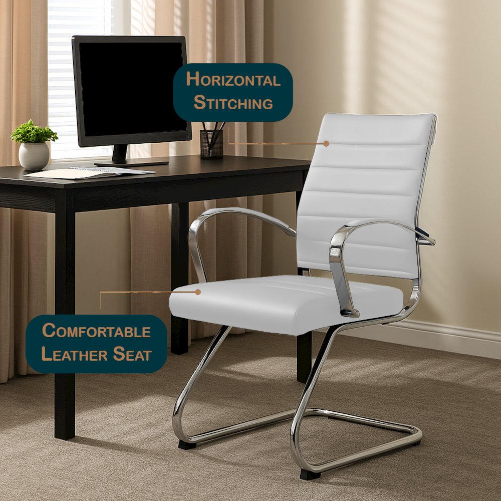 Benmar Home Leather Guest Office Chair in White. Picture 18