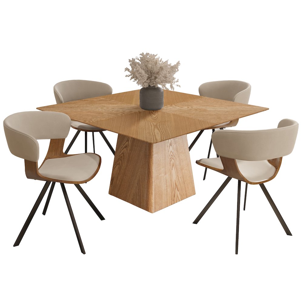 5-Piece Dining Set with Square Wooden Table. Picture 1