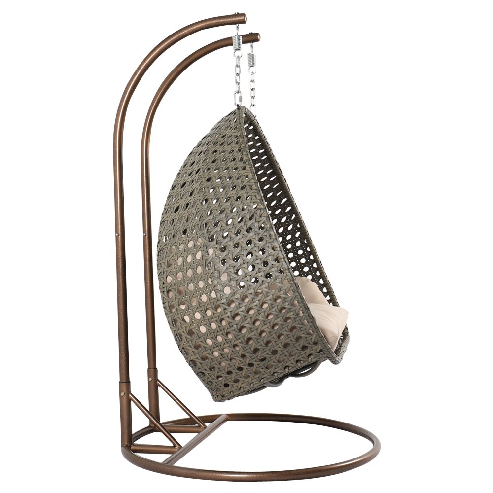 Beige Wicker Hanging 2 person Egg Swing Chair. Picture 4
