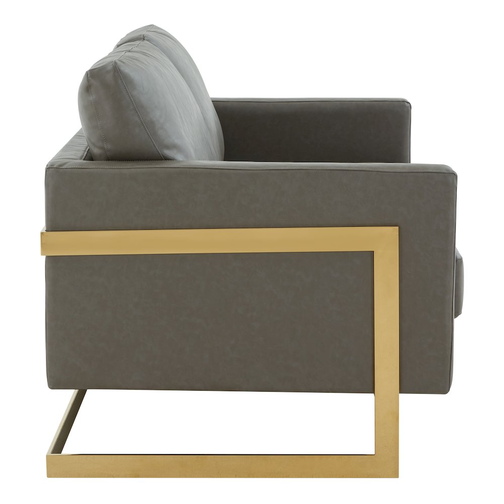 Lincoln Modern Mid-Century Upholstered Leather Loveseat with Gold Frame. Picture 7