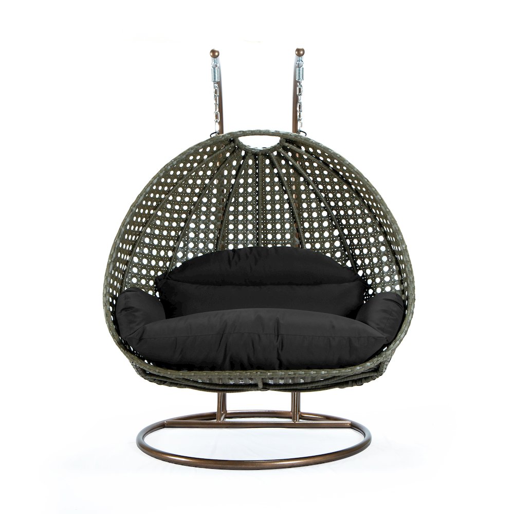 Beige Wicker Hanging 2 person Egg Swing Chair. Picture 3