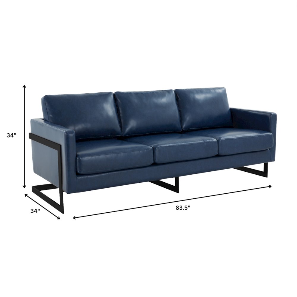 Lincoln Blue Leather Sofa With Black Frame. Picture 1