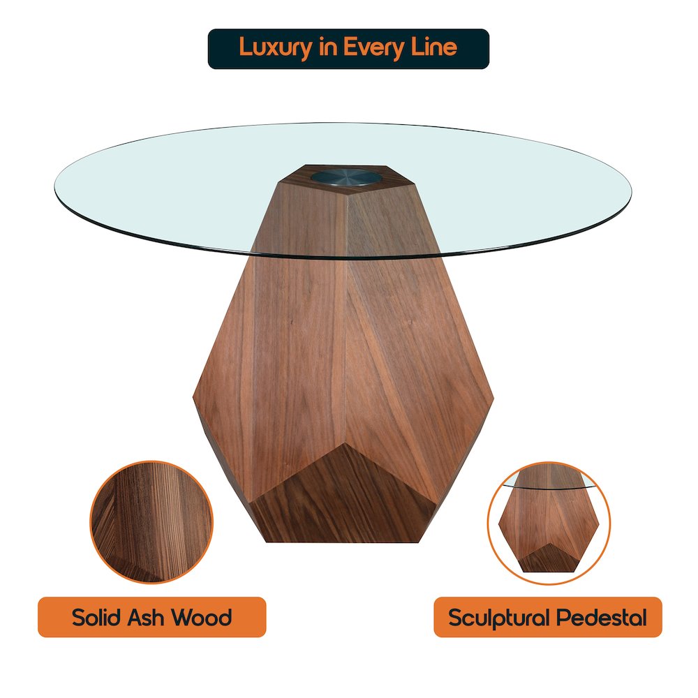 Nebo Modern Dining Table in Walnut Base with Clear Glass Top. Picture 5