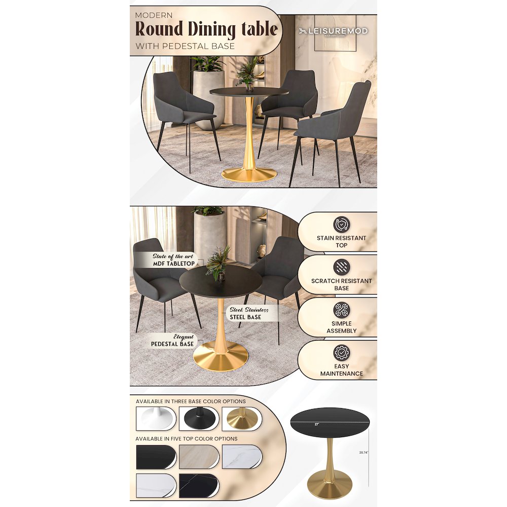 Bristol 27" round dining table Gold Base With Black Top. Picture 13