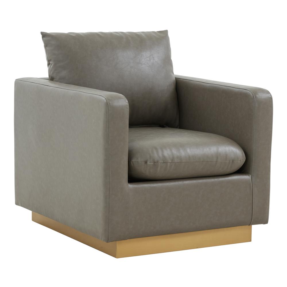 LeisureMod Nervo Leather Accent Armchair With Gold Frame, Grey. Picture 1