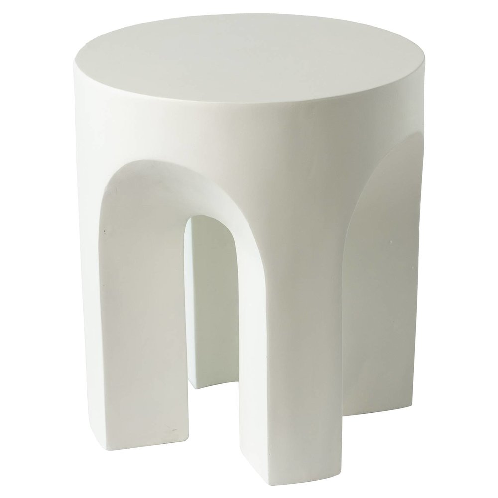 Crus Collection Fiberglass Outdoor Side Table in White. Picture 10