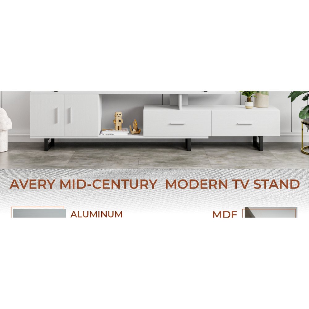Avery Mid-Century Modern TV Stand with MDF Cabinet and Powder Coated Steel Legs. Picture 16
