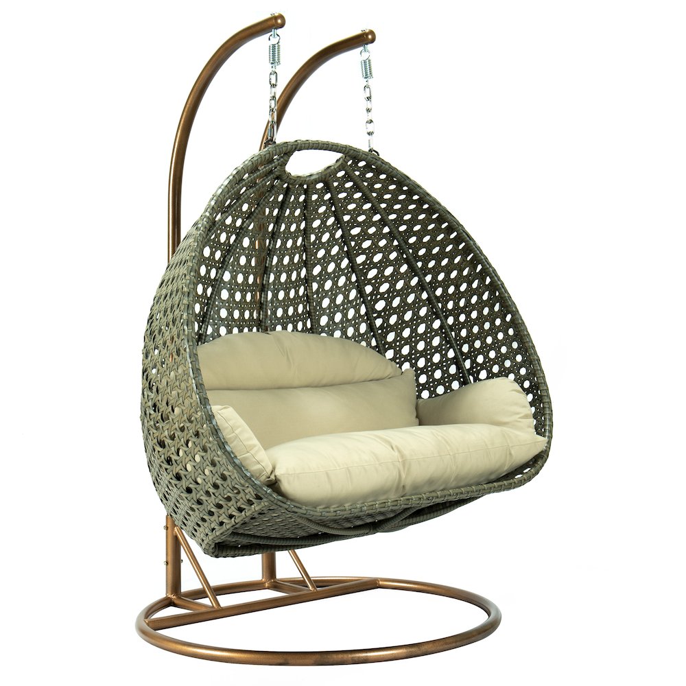 Beige Wicker Hanging 2 person Egg Swing Chair. Picture 4
