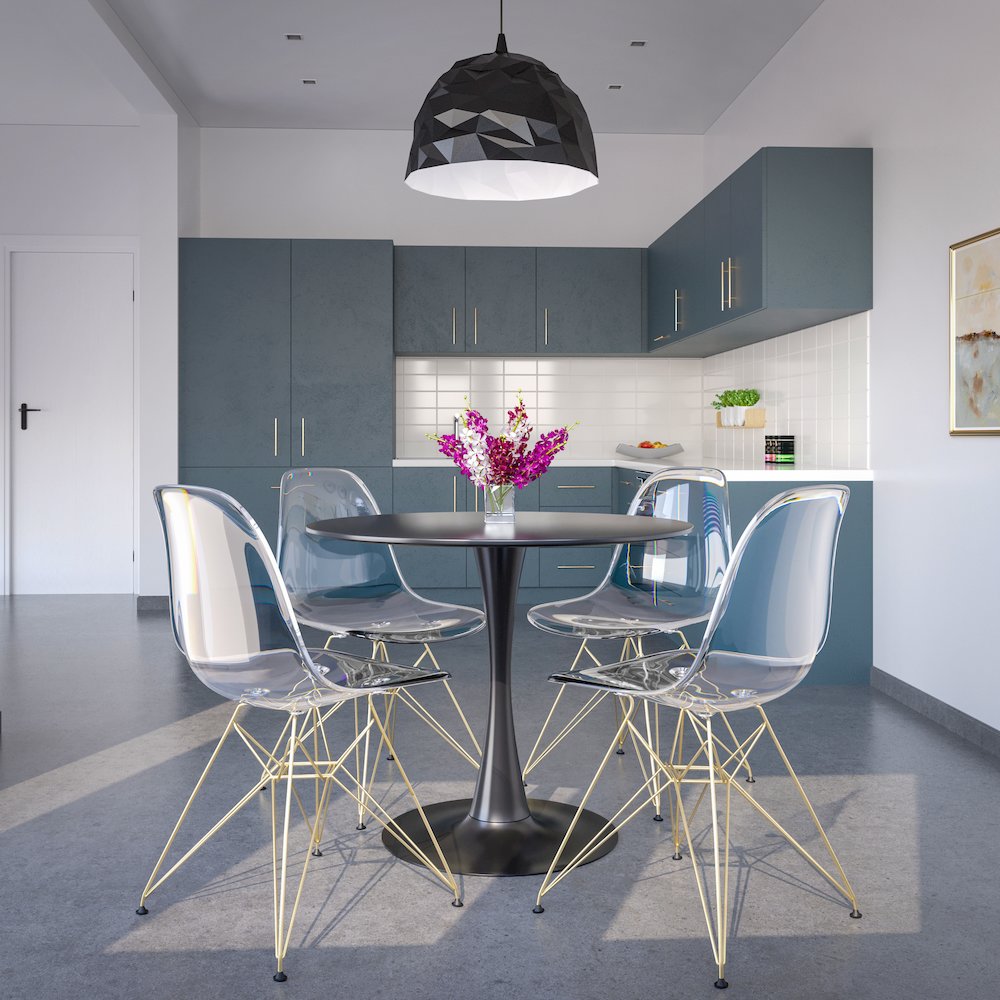 5-Piece Dining Set 35" Round Dining Table in Chrome - Clear. Picture 9