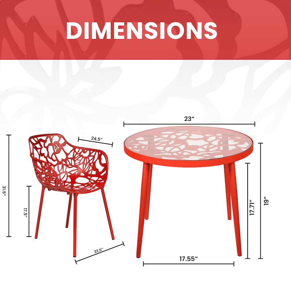 Devon Mid-Century Modern 3-Piece Aluminum Outdoor Patio Dining Set. Picture 7