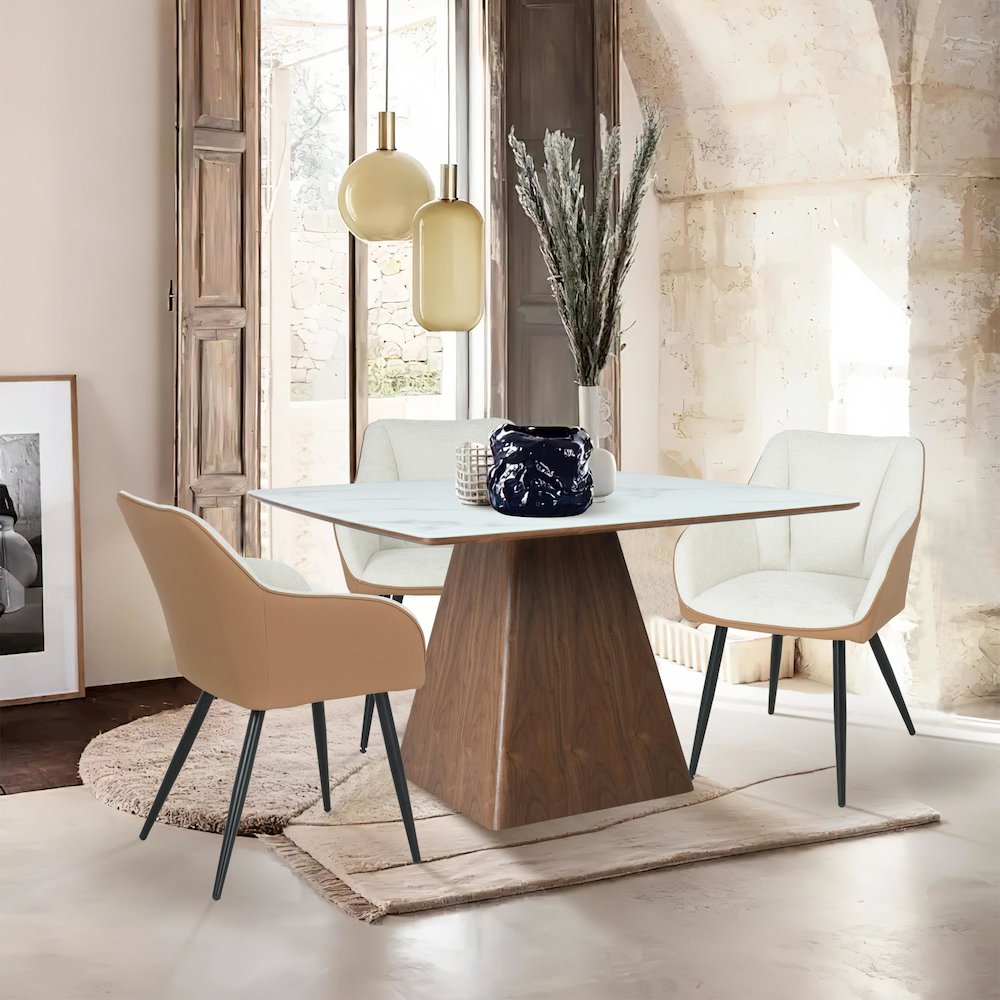 Modern Dining Wooden Square Dining Table Walnut With Marbled Top. Picture 3