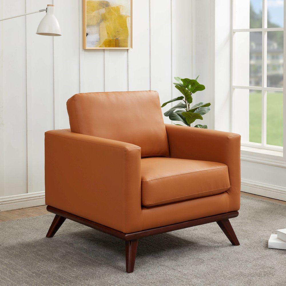 Chester Modern Leather Accent Arm Chair With Birch Wood Base. Picture 8