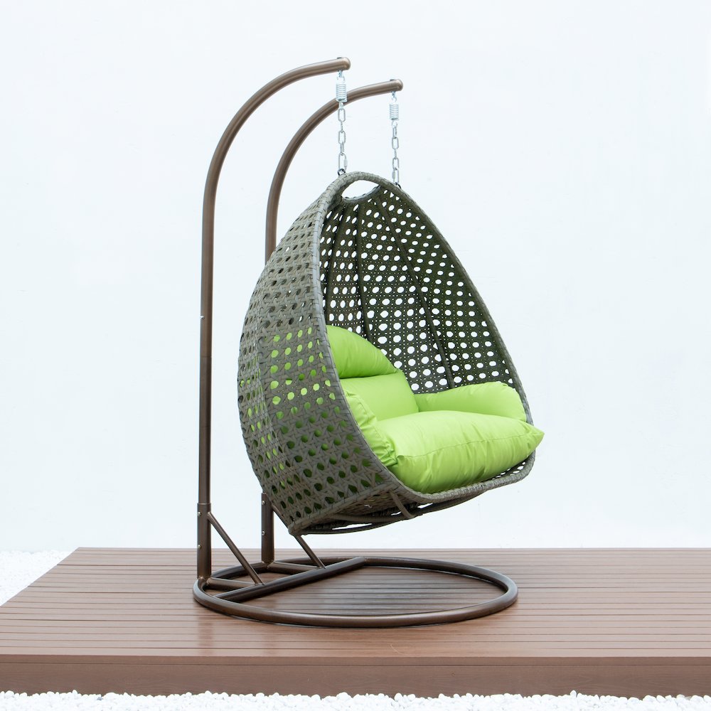 Beige Wicker Hanging 2 person Egg Swing Chair. Picture 6