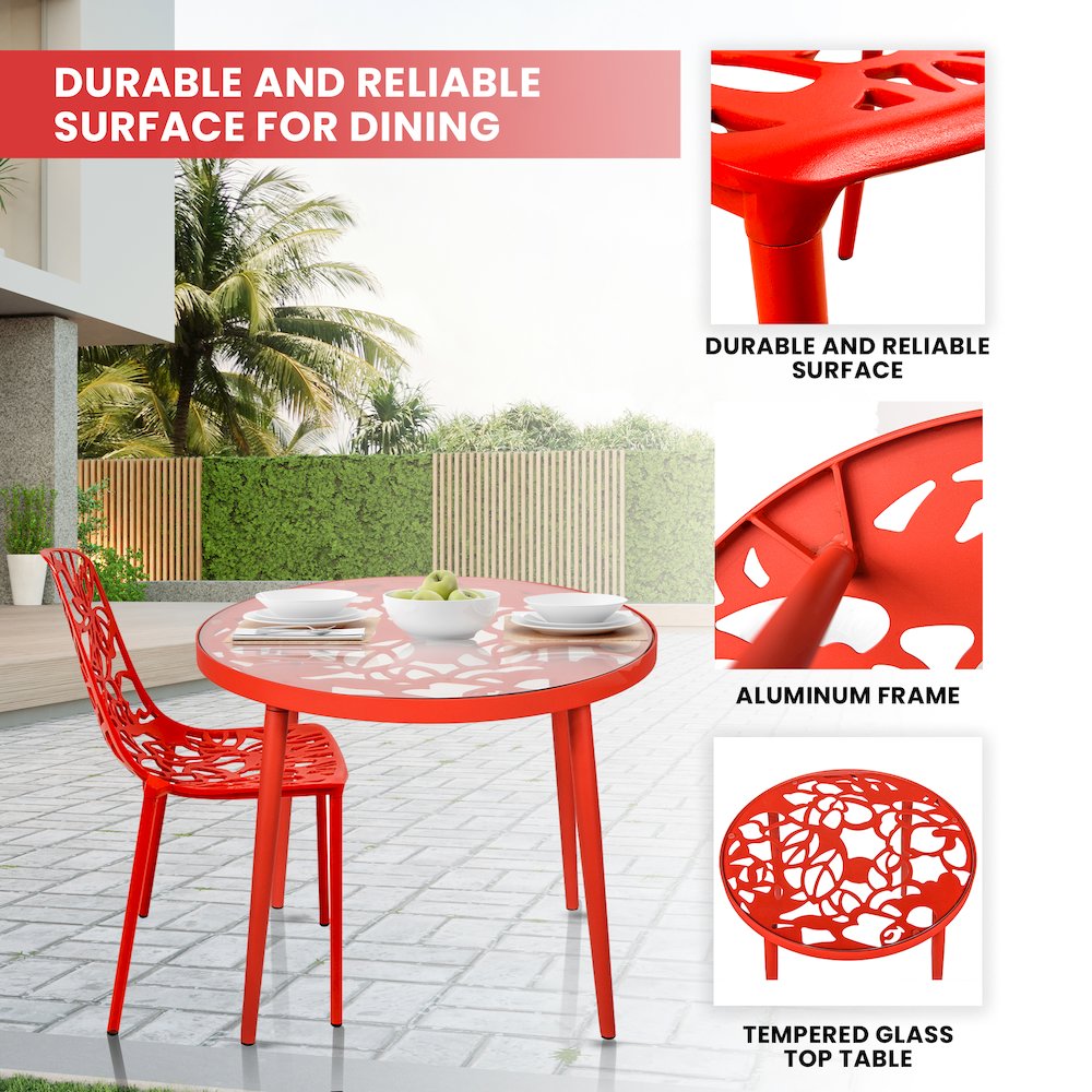 Devon Mid-Century Modern 3-Piece Aluminum Outdoor Patio Dining Set. Picture 3