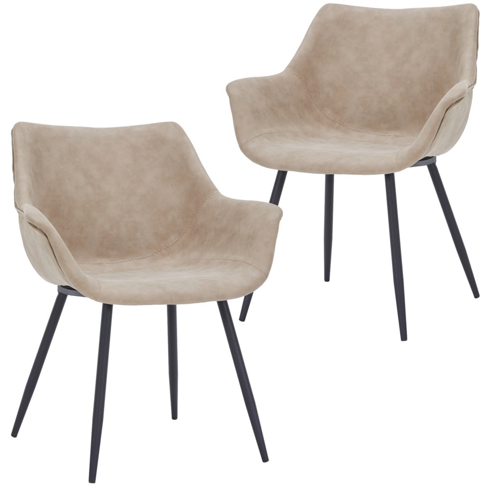 Markley Modern Leather Dining Arm Chair Set of 2 in Taupe. Picture 3