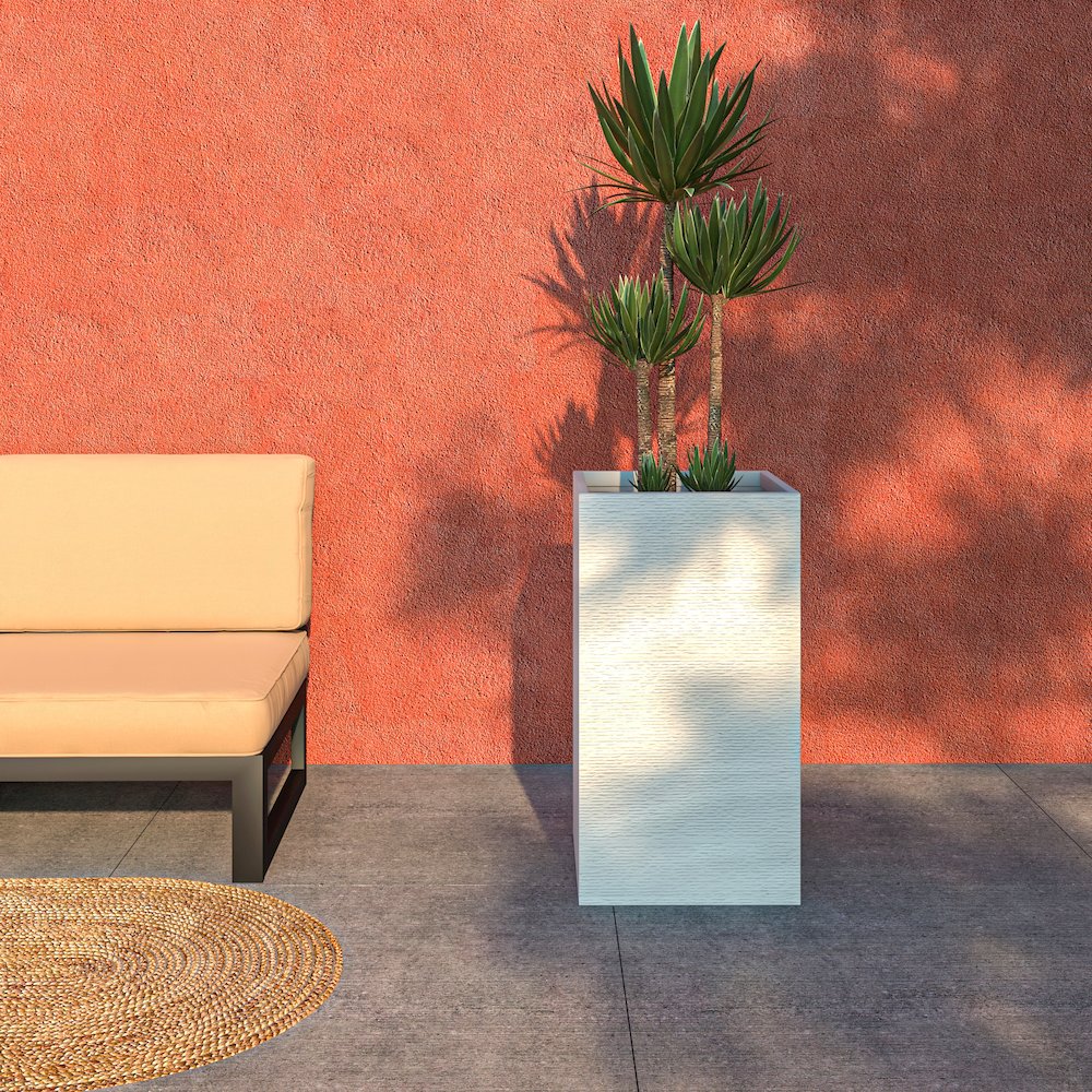 Basalt Series Poly Stone Planter 17" Square 31.5" High in White. Picture 11