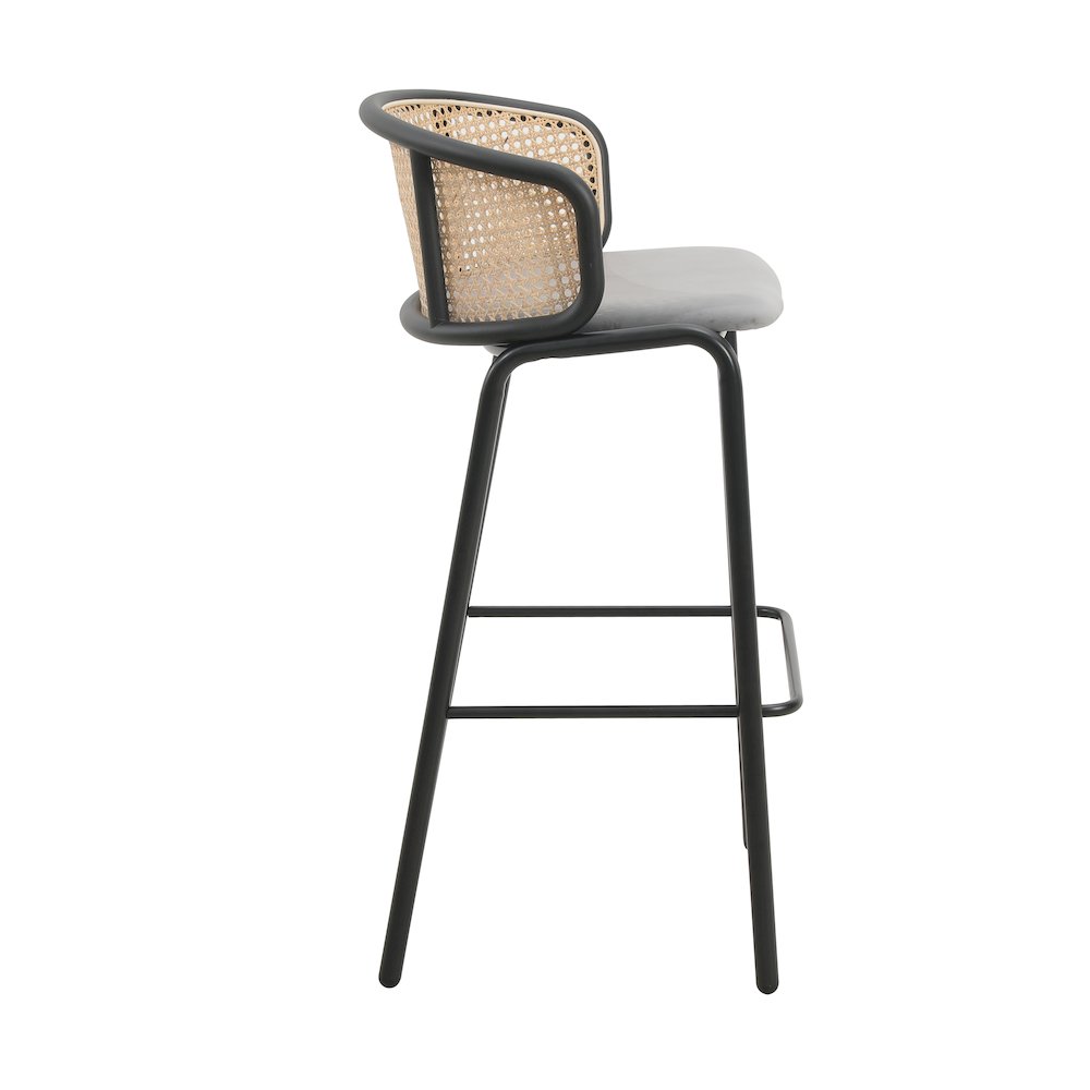 Ervilla Mid-Century Modern Wicker Bar Stool in Grey. Picture 6