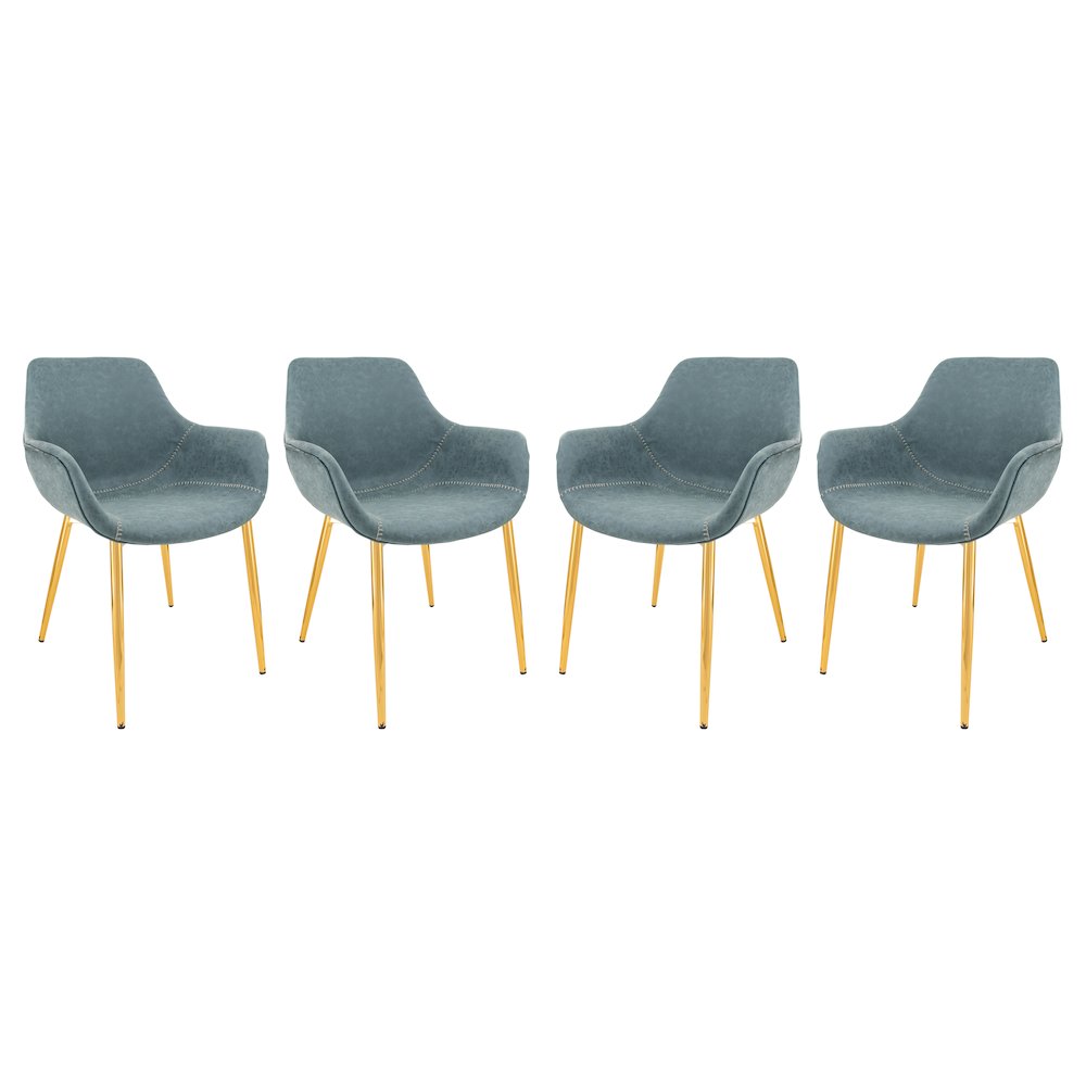 Markley Modern Leather Dining Arm Chair With Gold Metal Legs Set of 4. Picture 1