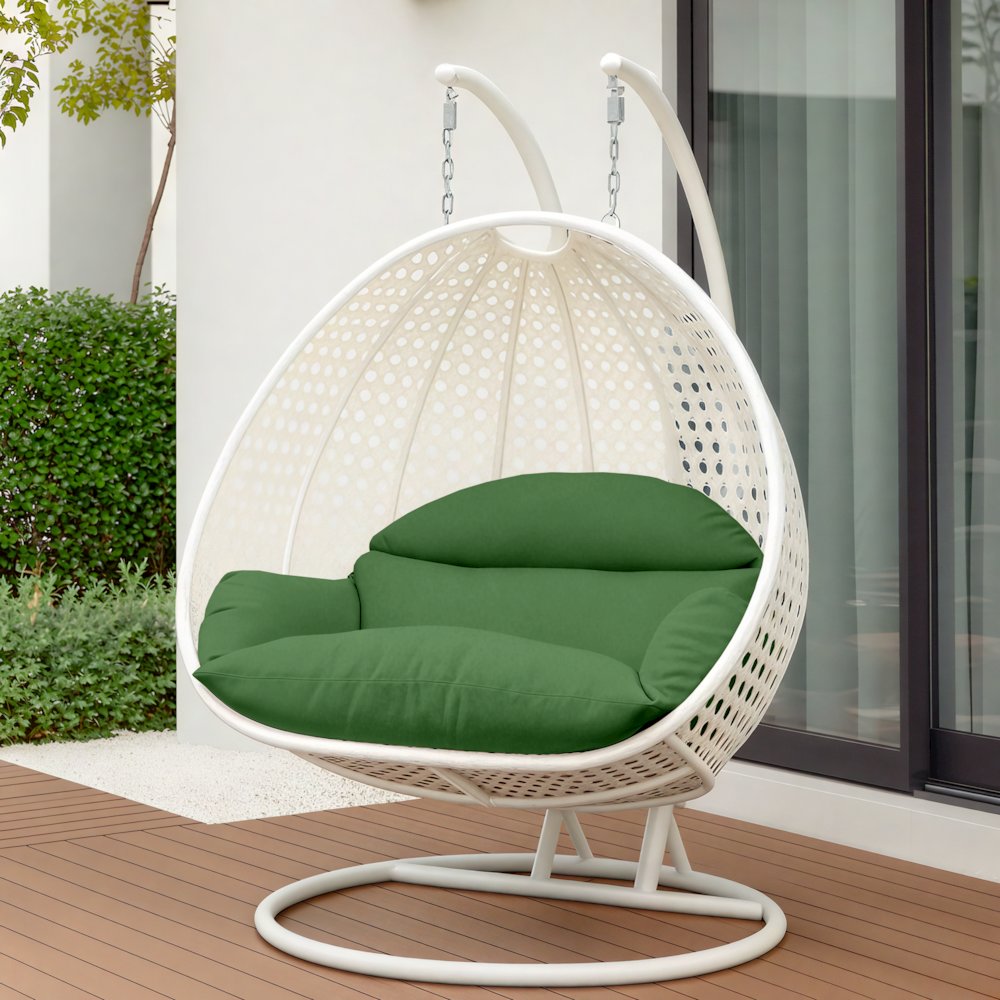 White Wicker Hanging 2 person Egg Swing Chair. Picture 11