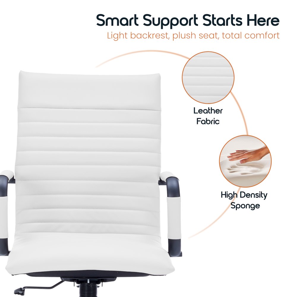Harris Leather Home High-Back Office Chair in White With Black Frame. Picture 7