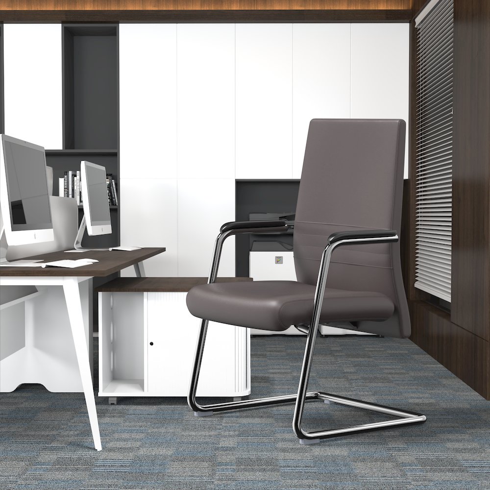 Aleen Series Guest Office Chair In Grey Leather. Picture 24