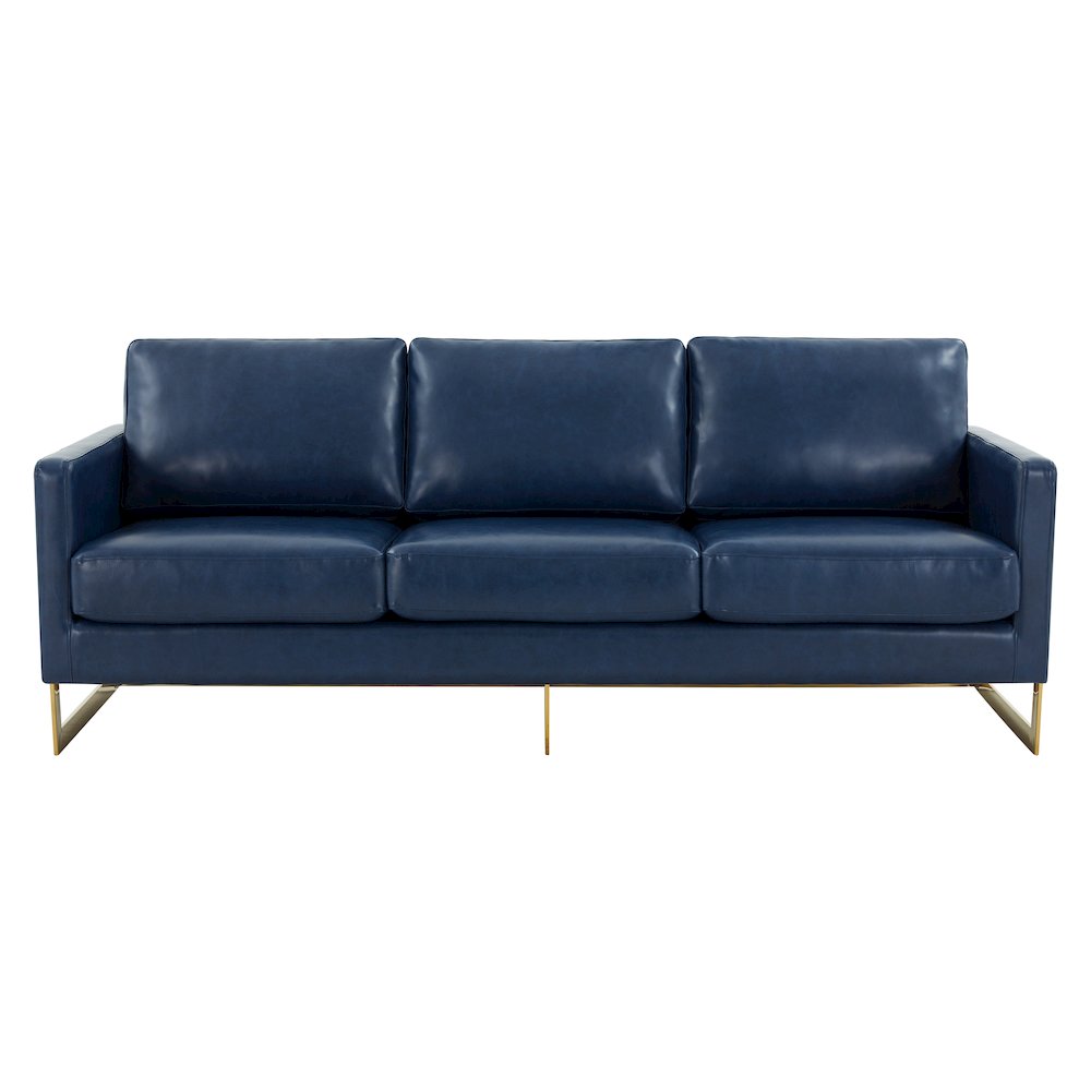 Lincoln Modern Mid-Century Upholstered Leather Sofa with Gold Frame. Picture 5