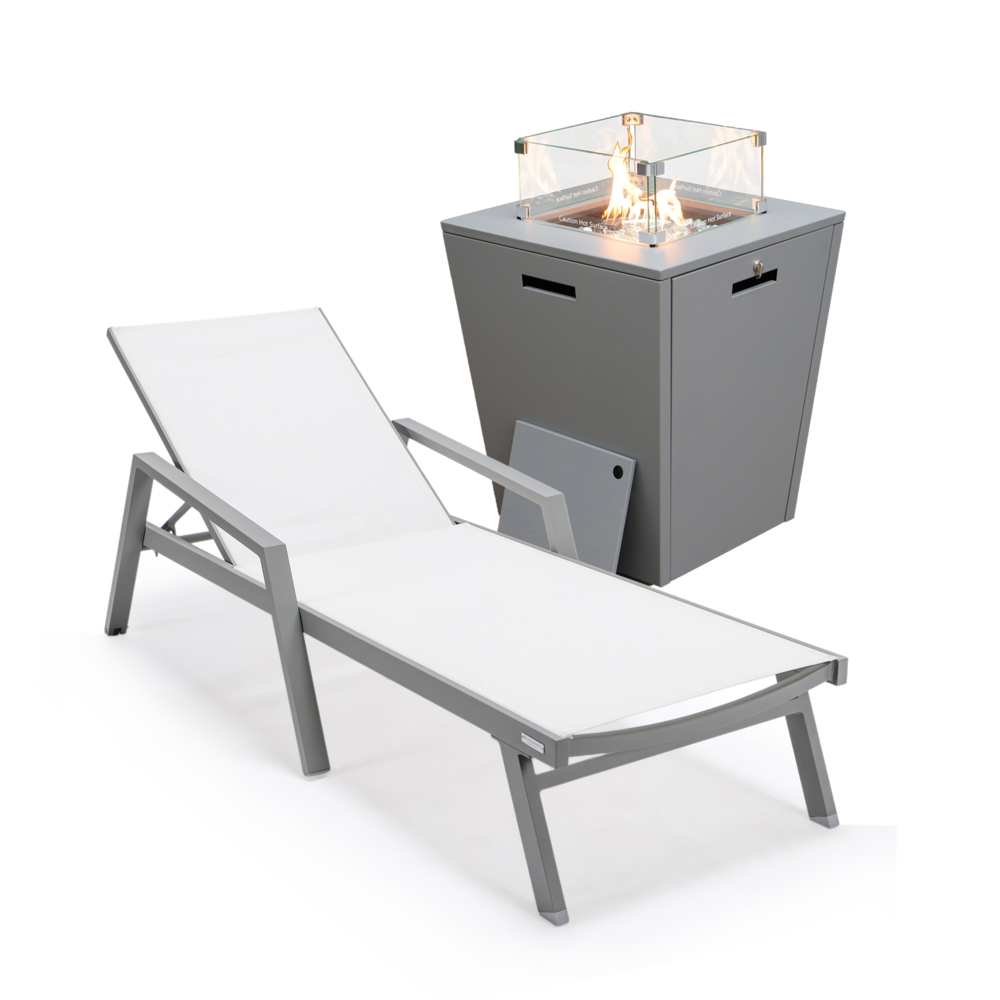 Grey Aluminum Outdoor Patio Chaise Lounge Chair With Arms. Picture 1