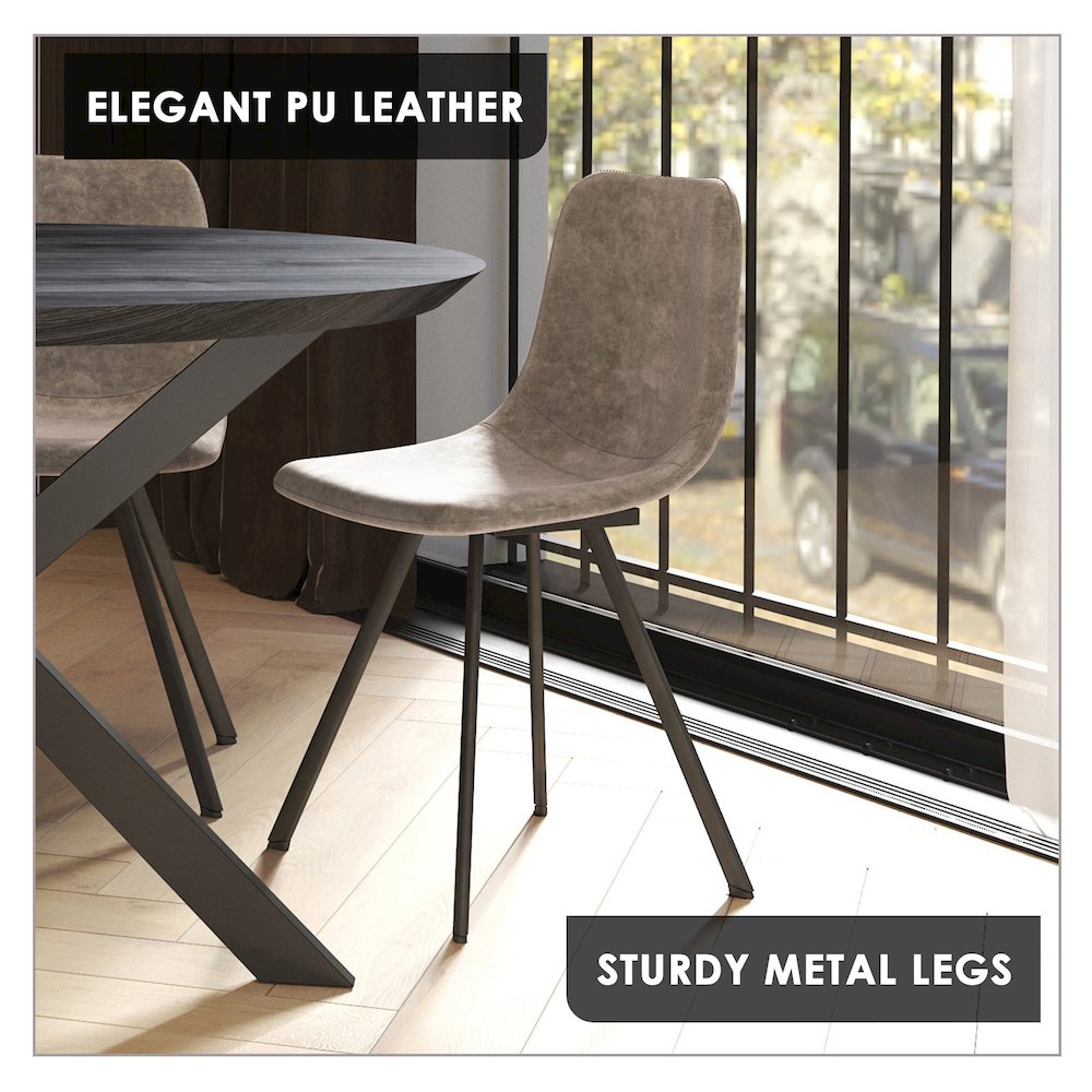 Markly Modern Leather Dining Chair With Metal Legs in Taupe Set of 4. Picture 3