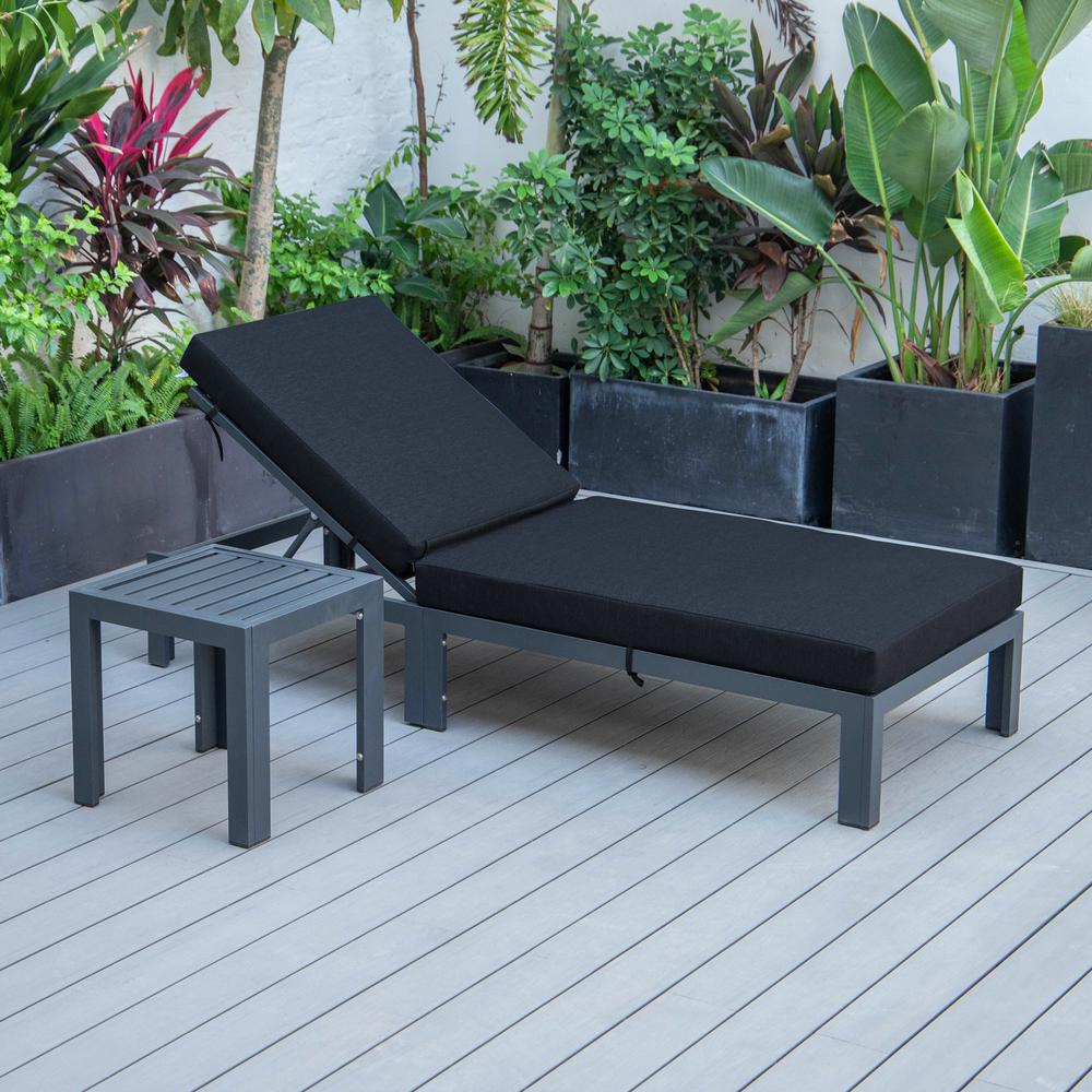 Chelsea Modern Outdoor Chaise Lounge Chair With Side Table & Cushions. Picture 5