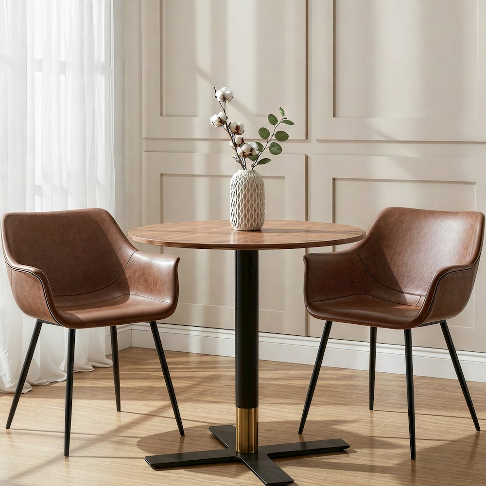 Markley Modern Leather Dining Arm Chair With Metal Legs. Picture 13
